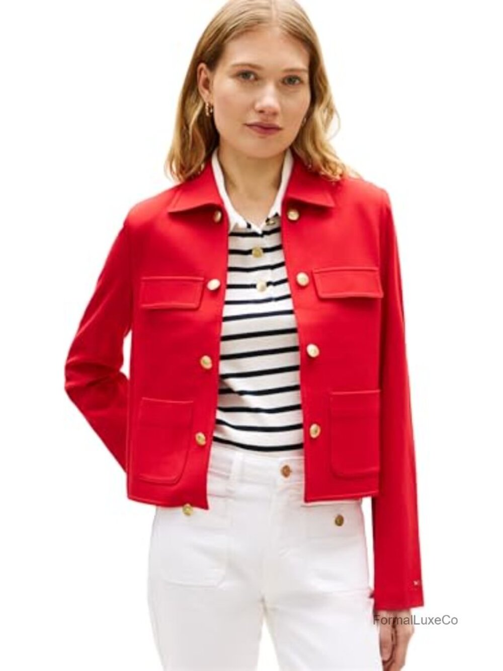 Tommy Hilfiger Women's Open Front Button Down Blazer Long Sleeve Business Casual